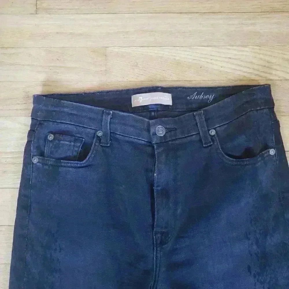 7 For All Mankind Black Luxe Vintage Aubrey Snake Print Skinny Jeans Size 29 - Picture 5 of 13